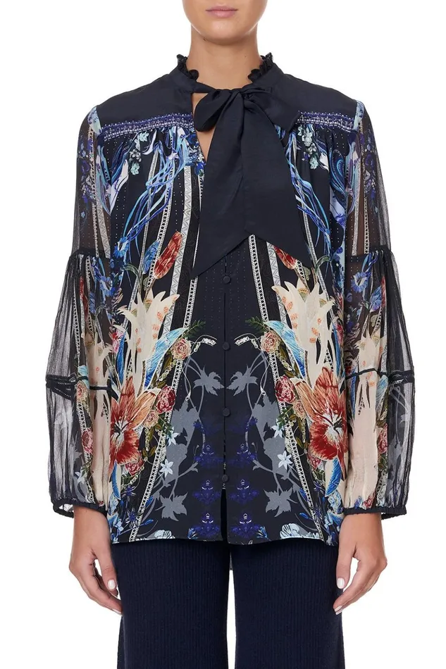 Women Tops Camilla Blouse With Yoke And Neck Tie Mare Mystique