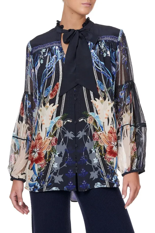 Women Tops Camilla Blouse With Yoke And Neck Tie Mare Mystique