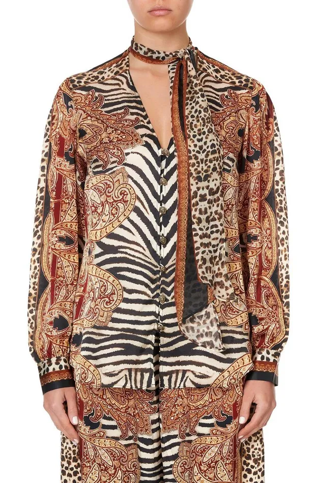 Women Tops Camilla Button Down Blouse With Necktie Wild Fire