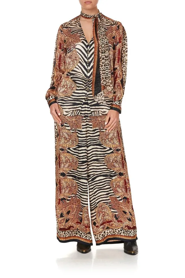 Women Tops Camilla Button Down Blouse With Necktie Wild Fire