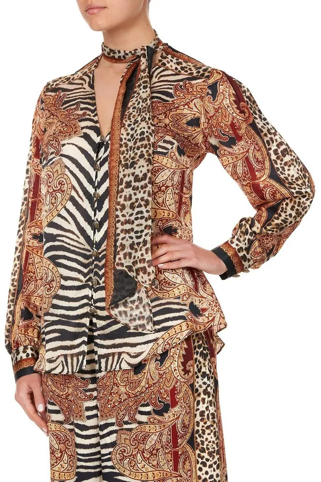 Women Tops Camilla Button Down Blouse With Necktie Wild Fire