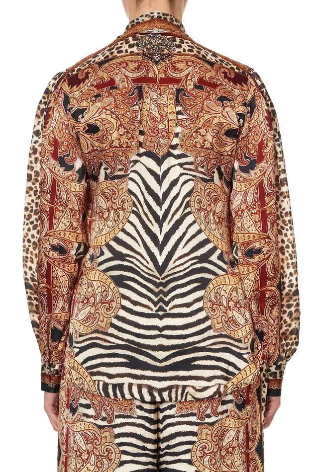 Women Tops Camilla Button Down Blouse With Necktie Wild Fire