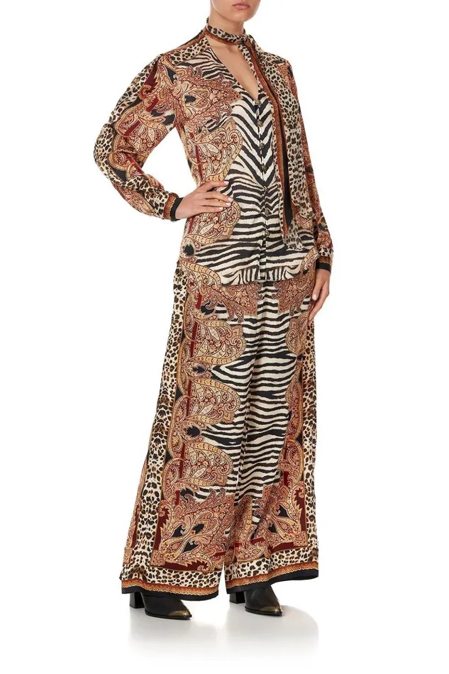 Women Tops Camilla Button Down Blouse With Necktie Wild Fire