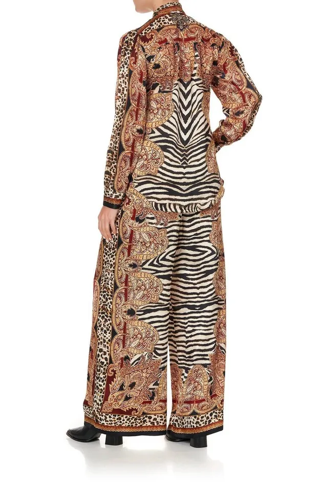 Women Tops Camilla Button Down Blouse With Necktie Wild Fire