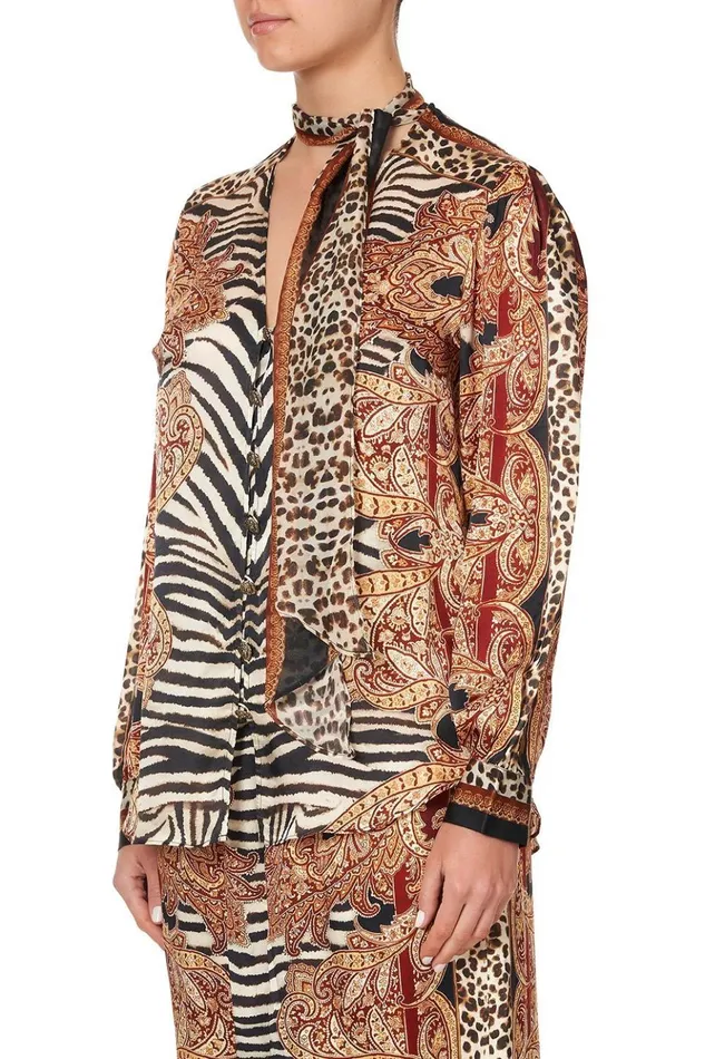 Women Tops Camilla Button Down Blouse With Necktie Wild Fire