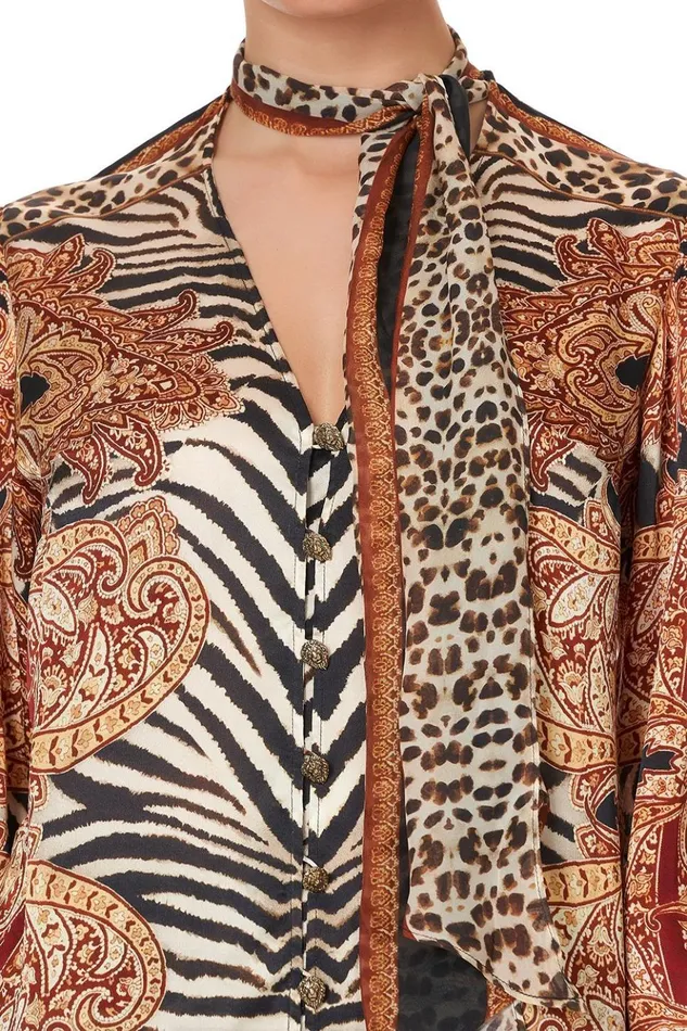 Women Tops Camilla Button Down Blouse With Necktie Wild Fire