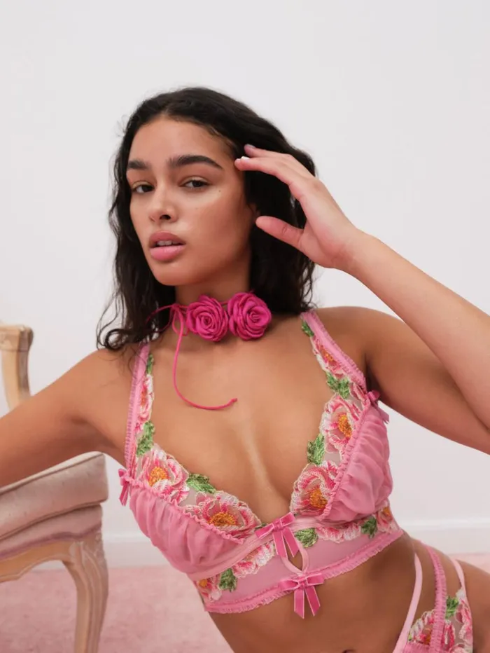 Women Tops For Love and Lemons Needle Point Roses Bustier Pink