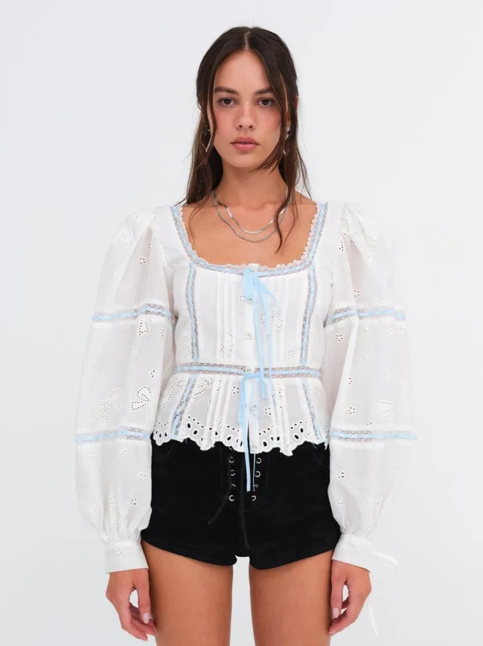 Women Tops For Love and Lemons Rowan Eyelet Top Blue