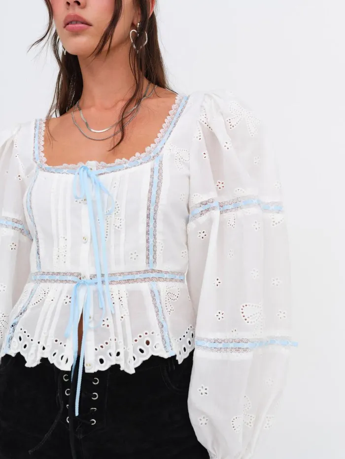 Women Tops For Love and Lemons Rowan Eyelet Top Blue Women Tops For Love and Lemons Rowan Eyelet Top Blue