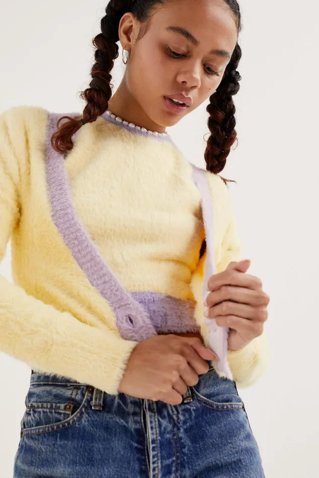 Women Tops For Love and Lemons Sheila Cropped Cardigan Yellow Women Tops For Love and Lemons Sheila Cropped Cardigan Yellow