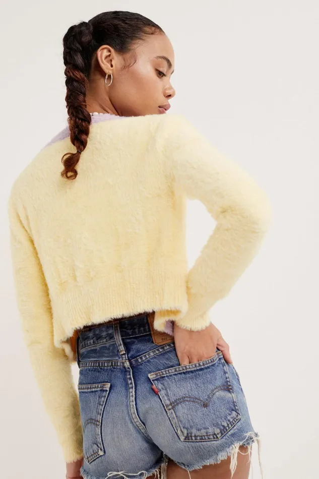 Women Tops For Love and Lemons Sheila Cropped Cardigan Yellow Women Tops For Love and Lemons Sheila Cropped Cardigan Yellow