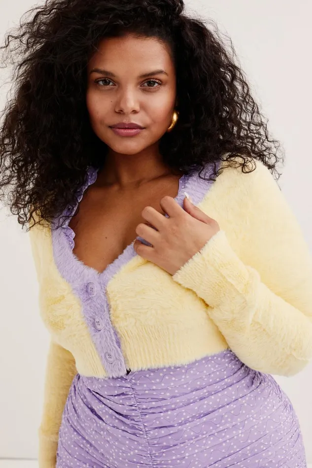 Women Tops For Love and Lemons Sheila Cropped Cardigan Yellow Women Tops For Love and Lemons Sheila Cropped Cardigan Yellow
