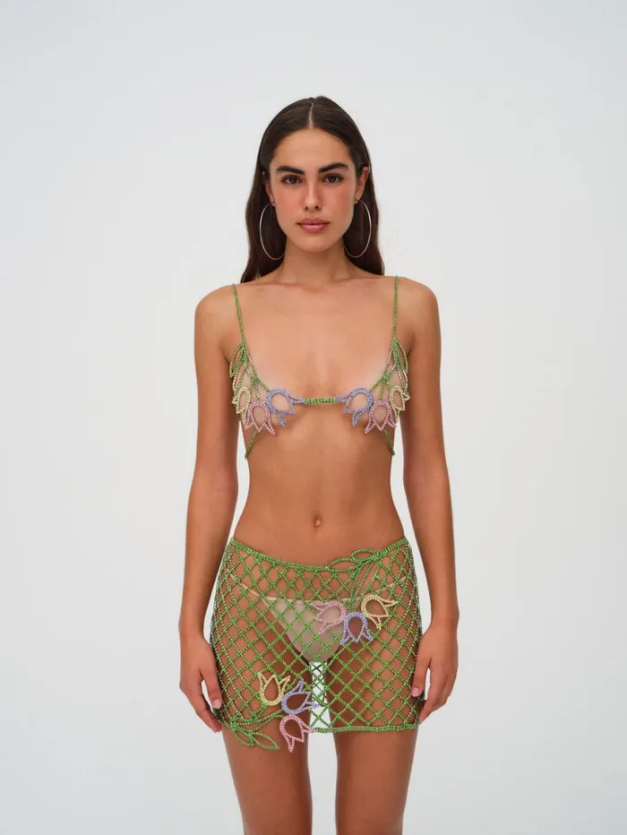 Women Tops For Love and Lemons Tulip Grid Rhinestone Bralette Green Women Tops For Love and Lemons Tulip Grid Rhinestone Bralette Green