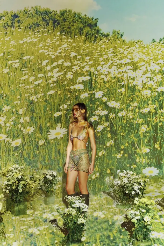 Women Tops For Love and Lemons Tulip Grid Rhinestone Bralette Green Women Tops For Love and Lemons Tulip Grid Rhinestone Bralette Green