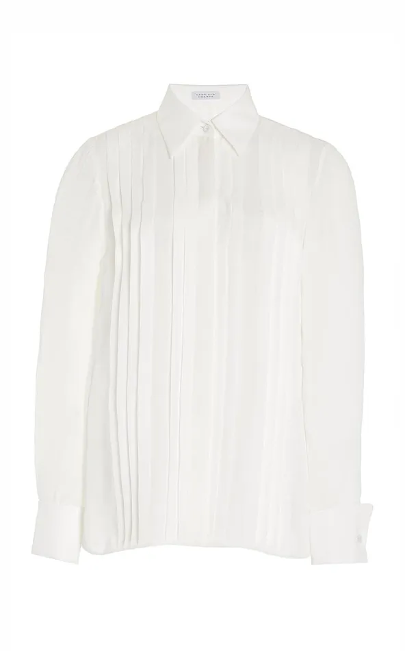 Women Tops Gabriela Hearst Aime Corrugated Shirt In Ivory Silk Georgette Twill