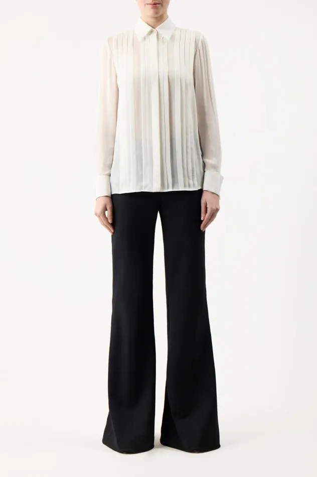 Women Tops Gabriela Hearst Aime Corrugated Shirt In Ivory Silk Georgette Twill