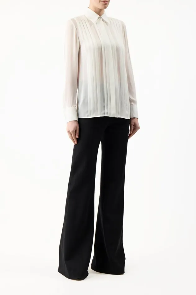 Women Tops Gabriela Hearst Aime Corrugated Shirt In Ivory Silk Georgette Twill