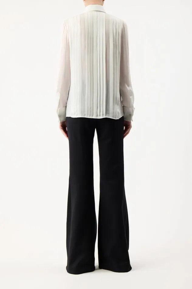 Women Tops Gabriela Hearst Aime Corrugated Shirt In Ivory Silk Georgette Twill