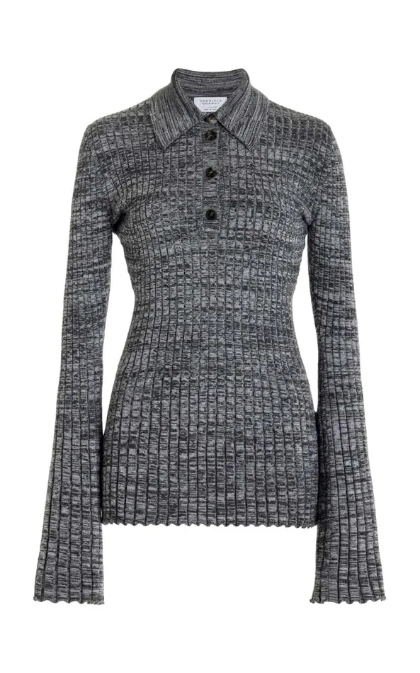Women Tops Gabriela Hearst Alam Knit Polo In Charcoal Melange Cashmere