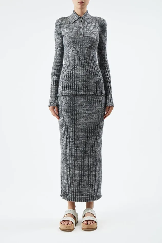 Women Tops Gabriela Hearst Alam Knit Polo In Charcoal Melange Cashmere