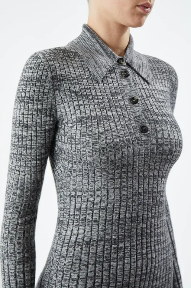 Women Tops Gabriela Hearst Alam Knit Polo In Charcoal Melange Cashmere