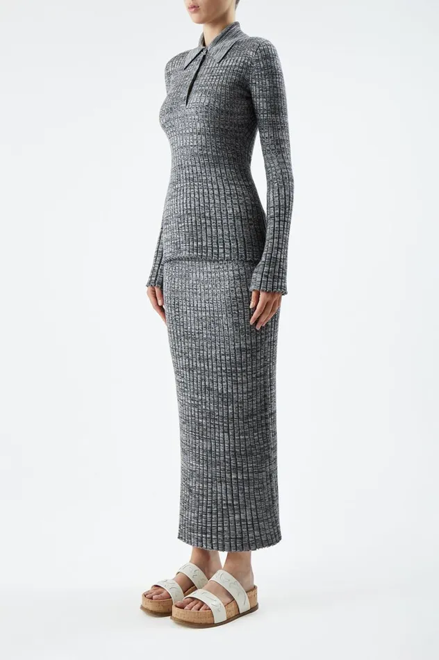 Women Tops Gabriela Hearst Alam Knit Polo In Charcoal Melange Cashmere