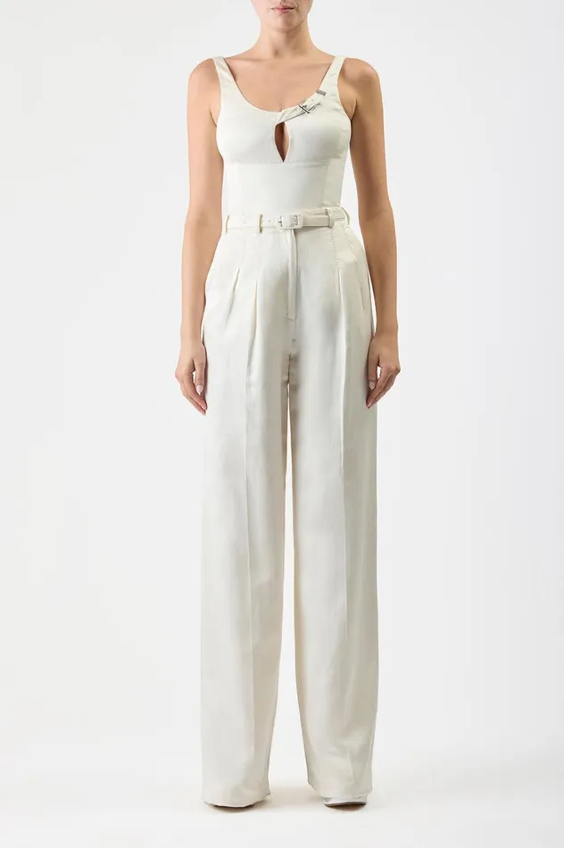 Women Tops Gabriela Hearst Avalon Top In Ivory Silk Linen Satin