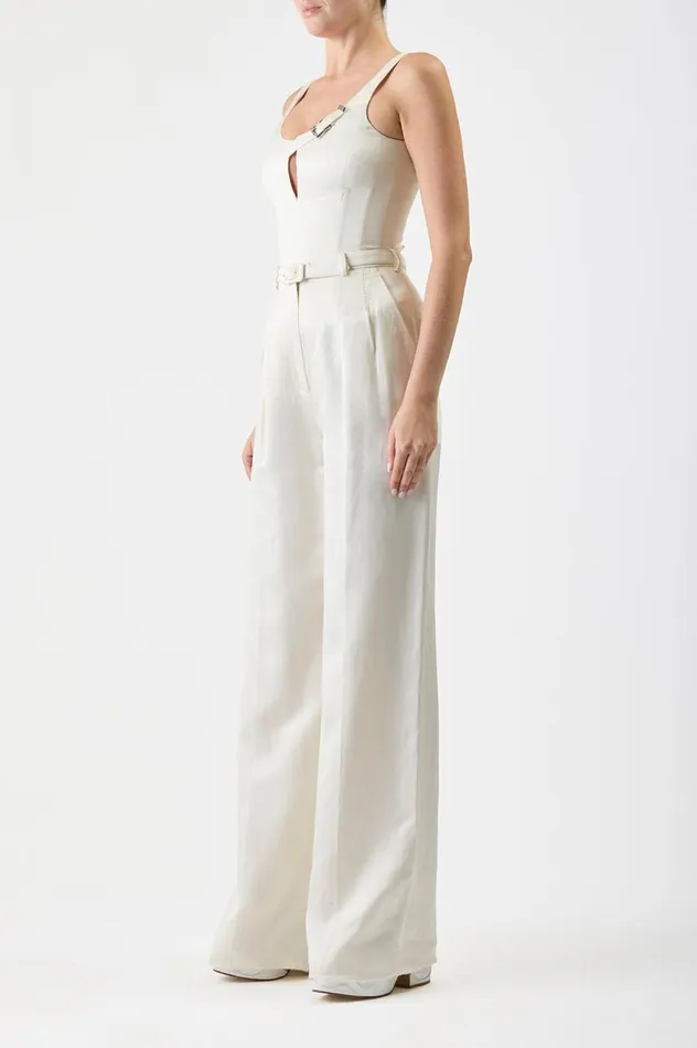 Women Tops Gabriela Hearst Avalon Top In Ivory Silk Linen Satin