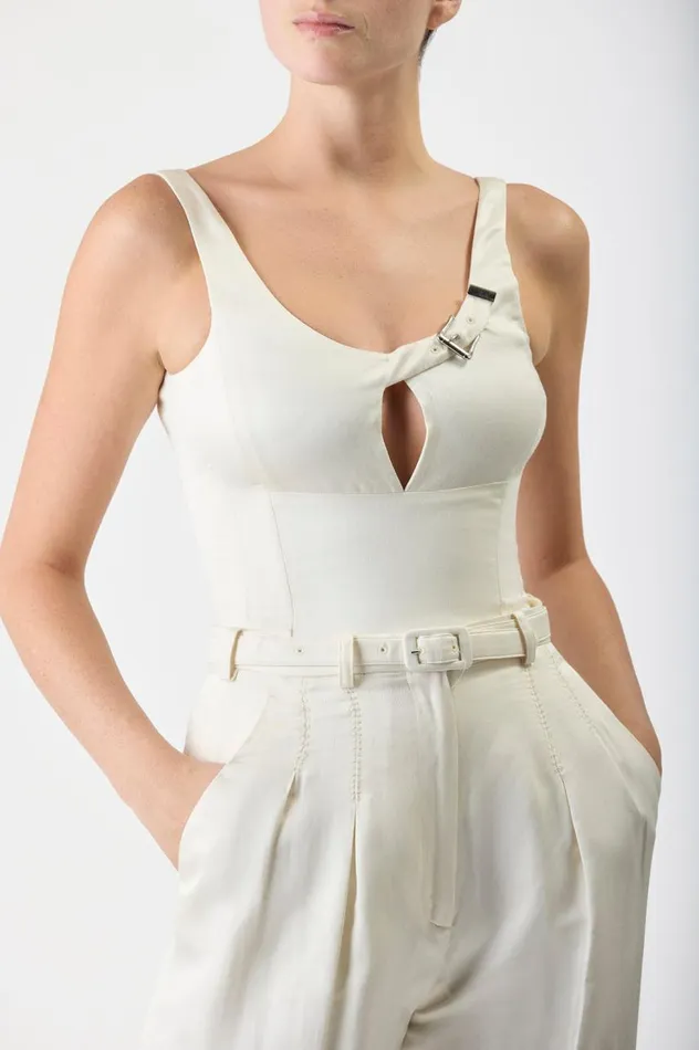 Women Tops Gabriela Hearst Avalon Top In Ivory Silk Linen Satin