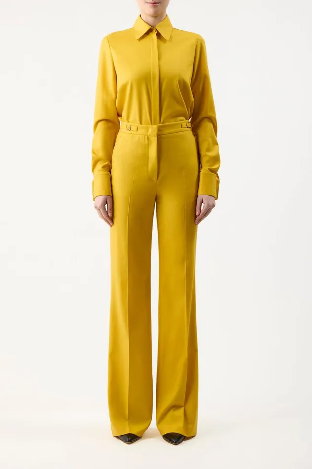 Women Tops Gabriela Hearst Etlin Shirt In Golden Birch Superfine Wool