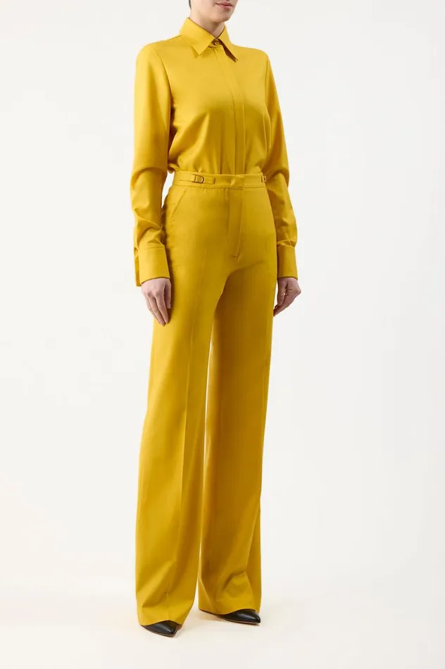 Women Tops Gabriela Hearst Etlin Shirt In Golden Birch Superfine Wool