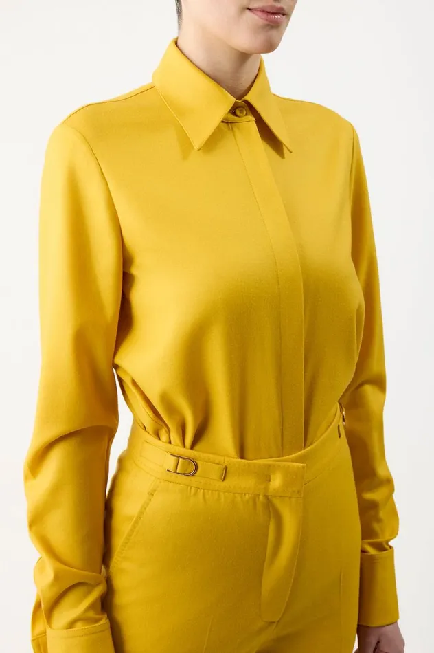 Women Tops Gabriela Hearst Etlin Shirt In Golden Birch Superfine Wool