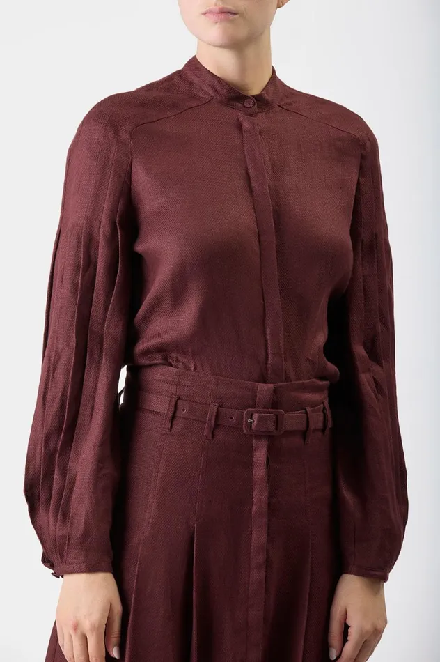 Women Tops Gabriela Hearst Laetitia Blouse In Deep Bordeaux Linen