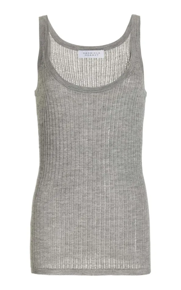 Women Tops Gabriela Hearst Nevin Pointelle Knit Tank Top In Heather Grey Cashmere Silk