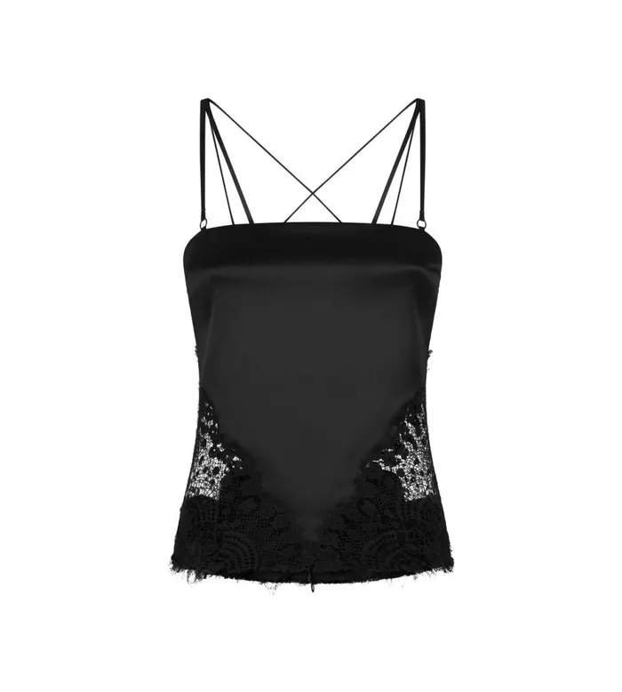 Women Tops Tom Ford Silk Satin Top With Lace Inserts Black