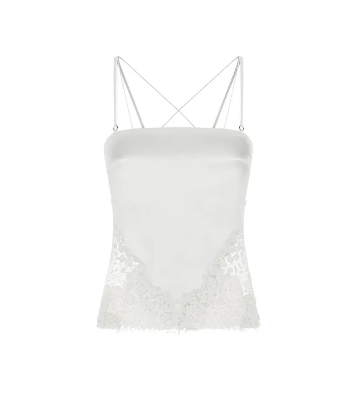 Women Tops Tom Ford Silk Satin Top With Lace Inserts Chalk