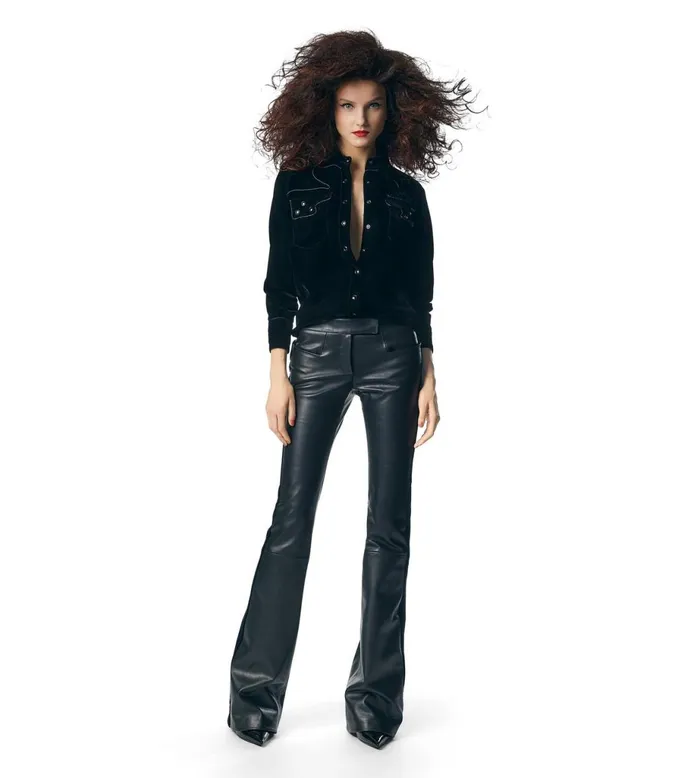 Women Tops Tom Ford Soft Velvet Western Inspired Shirt Black Women Tops Tom Ford Soft Velvet Western Inspired Shirt Black