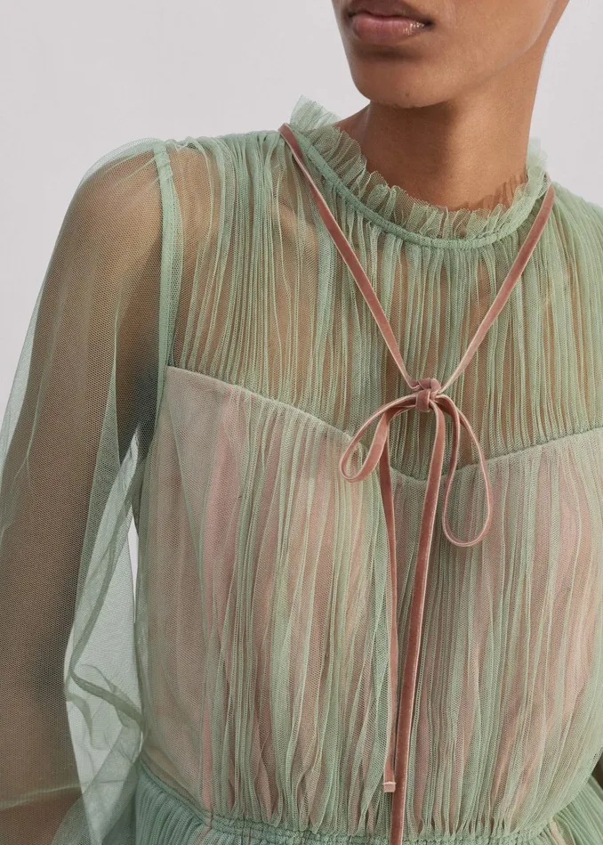 Women Tulle Top Tie Pistachiopink MEEM