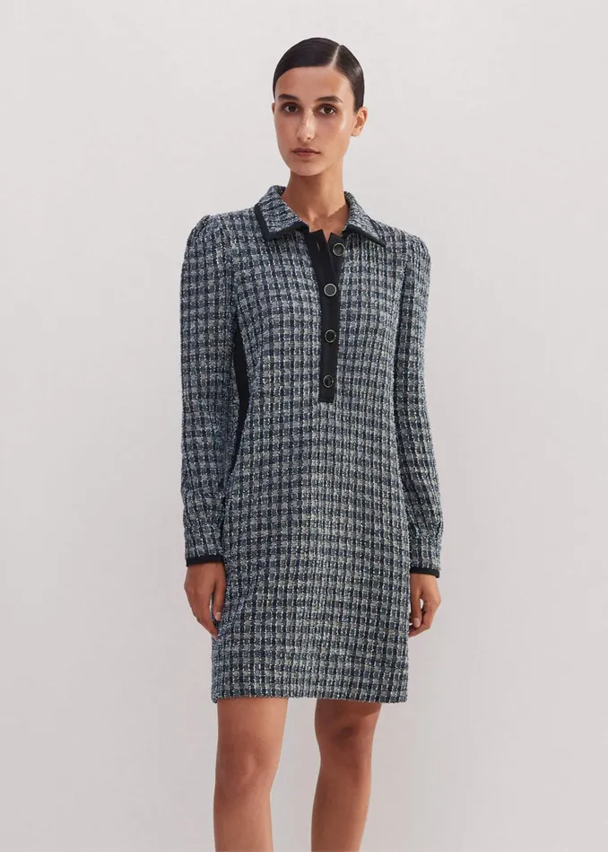 Women Tweed Shift Dress Navybluecream MEEM