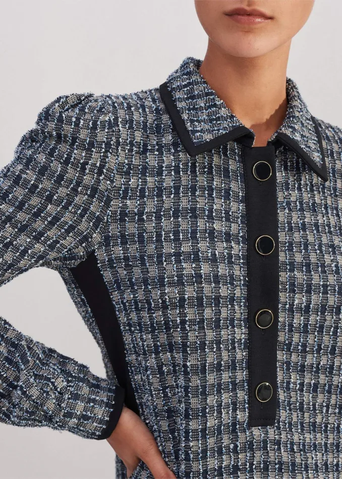 Women Tweed Shift Dress Navybluecream MEEM