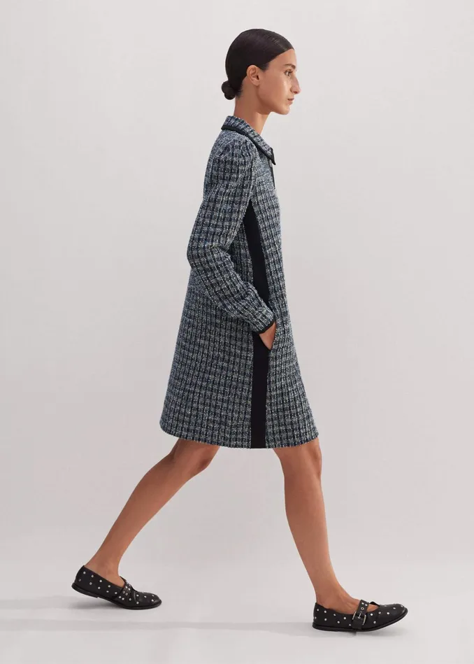 Women Tweed Shift Dress Navybluecream MEEM