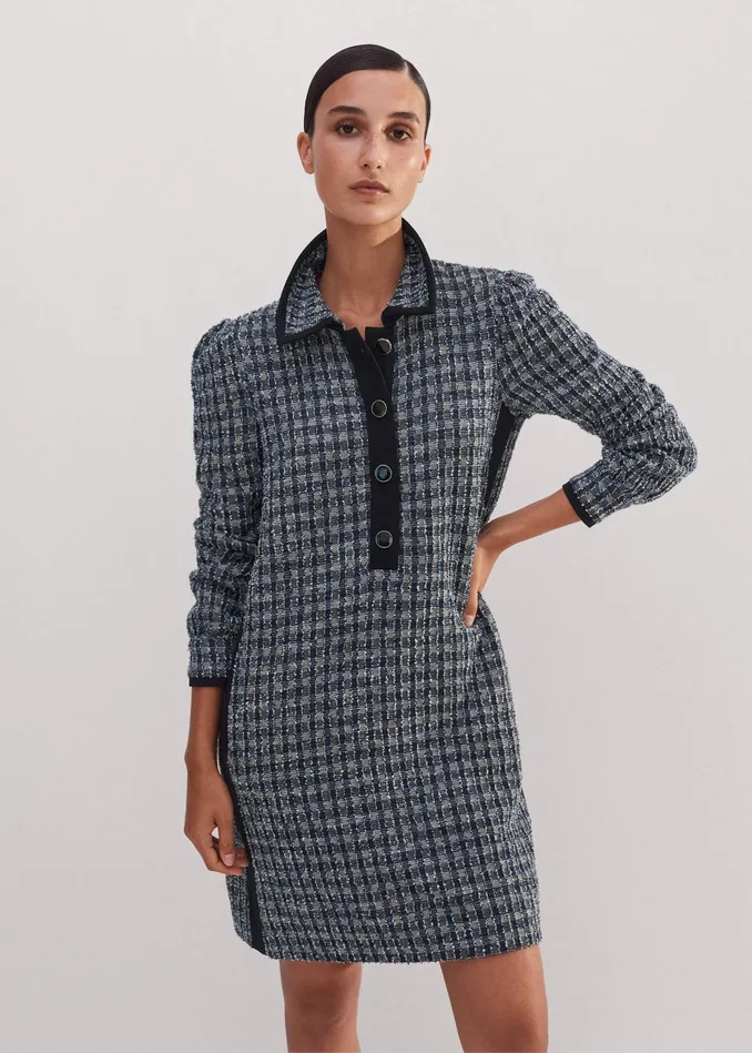 Women Tweed Shift Dress Navybluecream MEEM