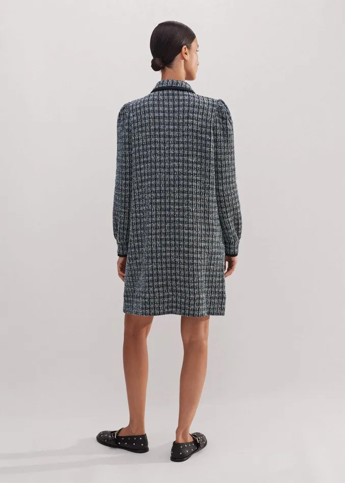 Women Tweed Shift Dress Navybluecream MEEM