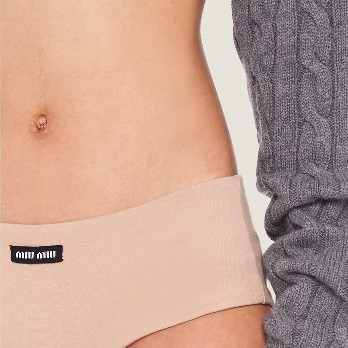Women Underwear And Beachwear Miu Miu Jersey Panty With Logo Powder Pink Women Underwear And Beachwear Miu Miu Jersey Panty With Logo Powder Pink