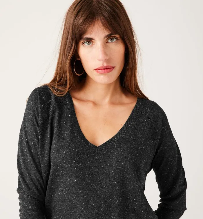 Women VNeck Glitzy Jumper 8211 Dark Grey Promod Jumpers And Cardigans Women VNeck Glitzy Jumper 8211 Dark Grey Promod Jumpers And Cardigans
