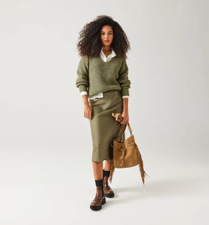 Women VNeck Ribbed Jumper 8211 Khaki Promod Jumpers And Cardigans Women VNeck Ribbed Jumper 8211 Khaki Promod Jumpers And Cardigans