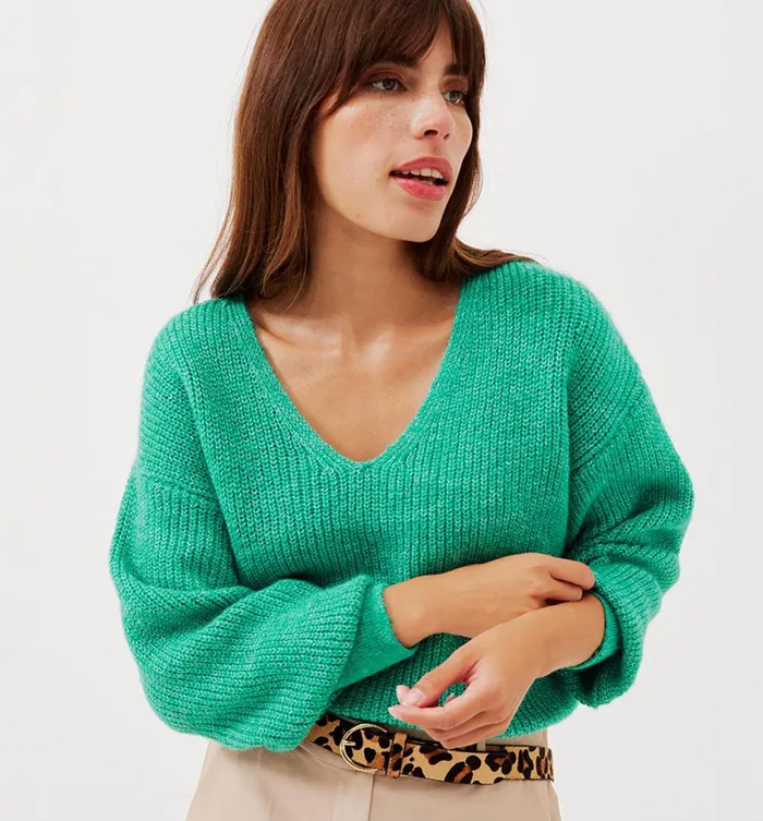 Women VNeck Ribbed Jumper 8211 Light Green Promod Jumpers And Cardigans