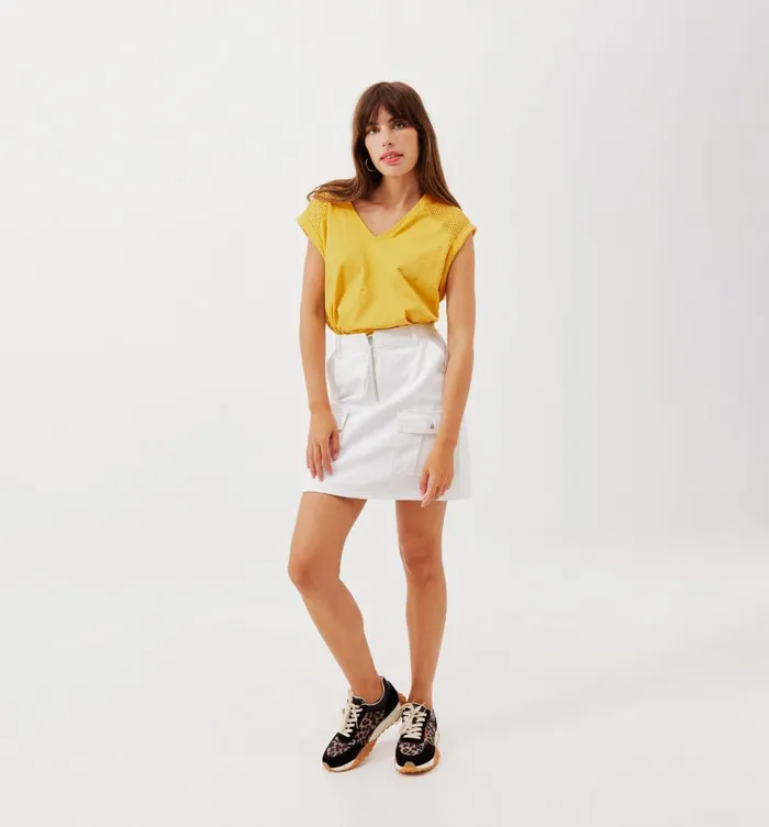 Women VNeck Top 8211 GreenYellow Promod Tops Women VNeck Top 8211 GreenYellow Promod Tops