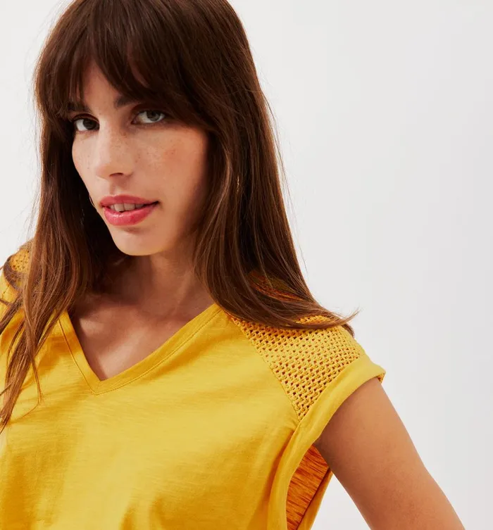 Women VNeck Top 8211 GreenYellow Promod Tops Women VNeck Top 8211 GreenYellow Promod Tops