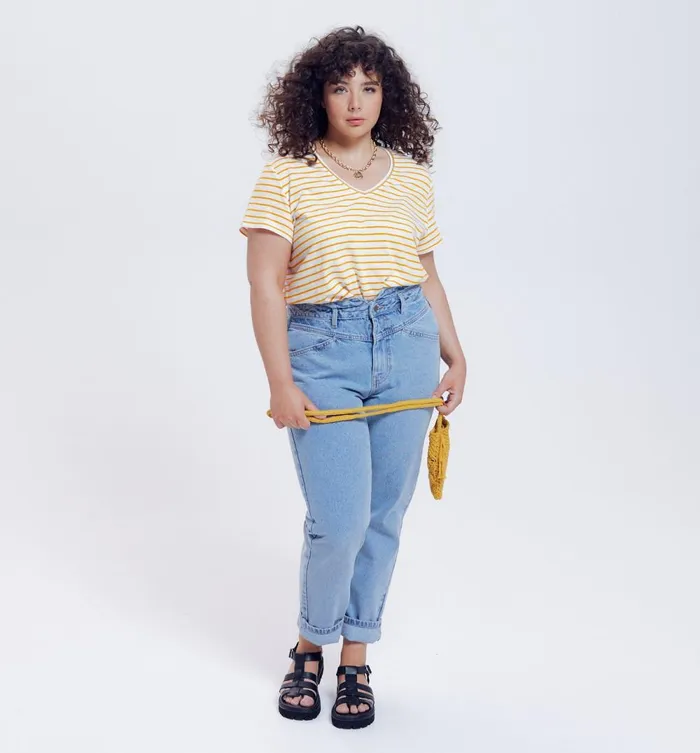 Women VNeck Top 8211 Yellow Stripes Promod Tops Women VNeck Top 8211 Yellow Stripes Promod Tops